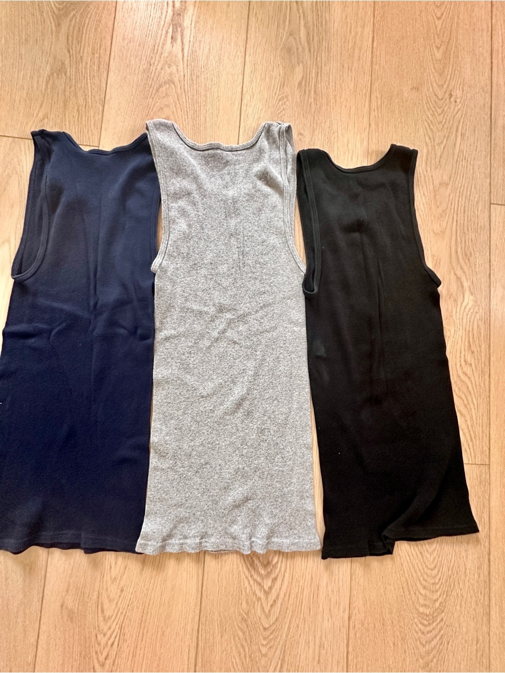 Set of 3 Cotton Ribbed Tank Top - Black, Navy, Gray Small & Stretchy - Picture 3 of 8